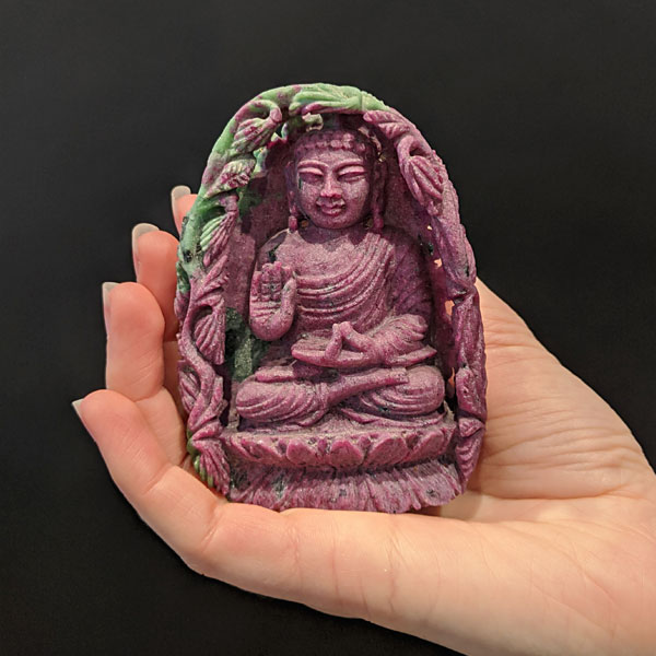 beautiful new buddha Zoisite ruby gemstone status amulet handy carved rare AAA